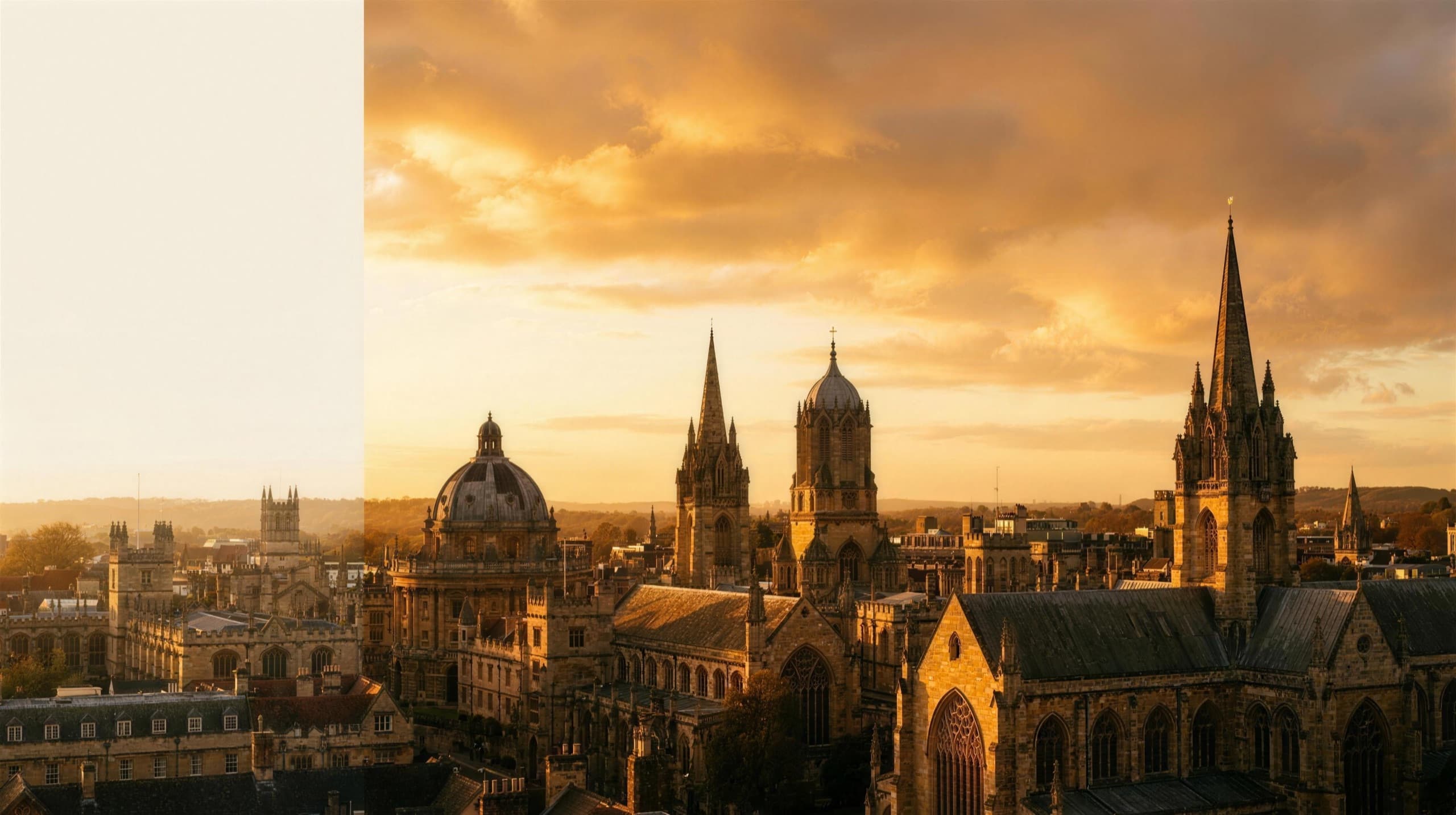 The Oxford skyline of dreaming spires at golden hour