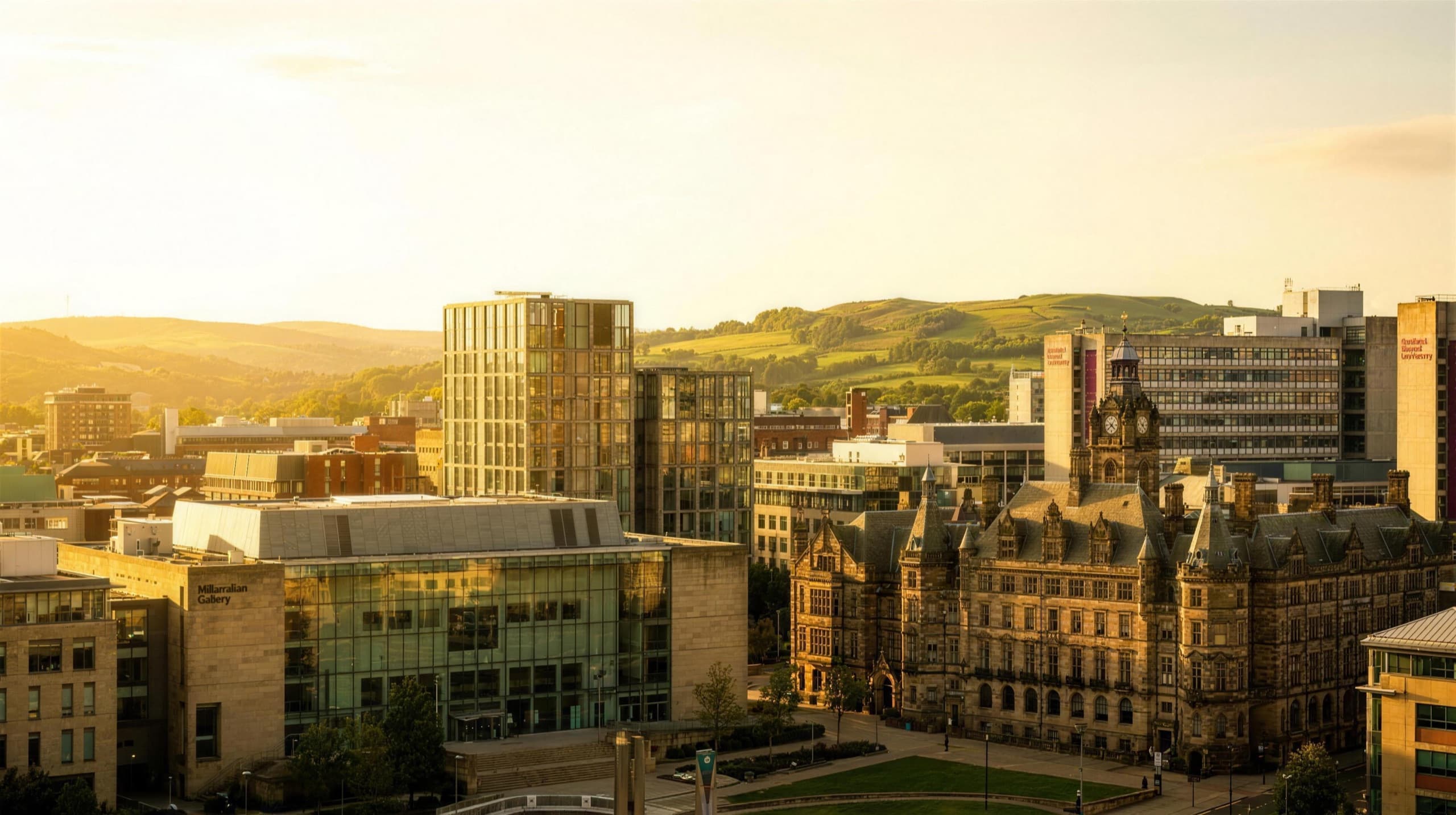 The Sheffield city skyline at golden hour