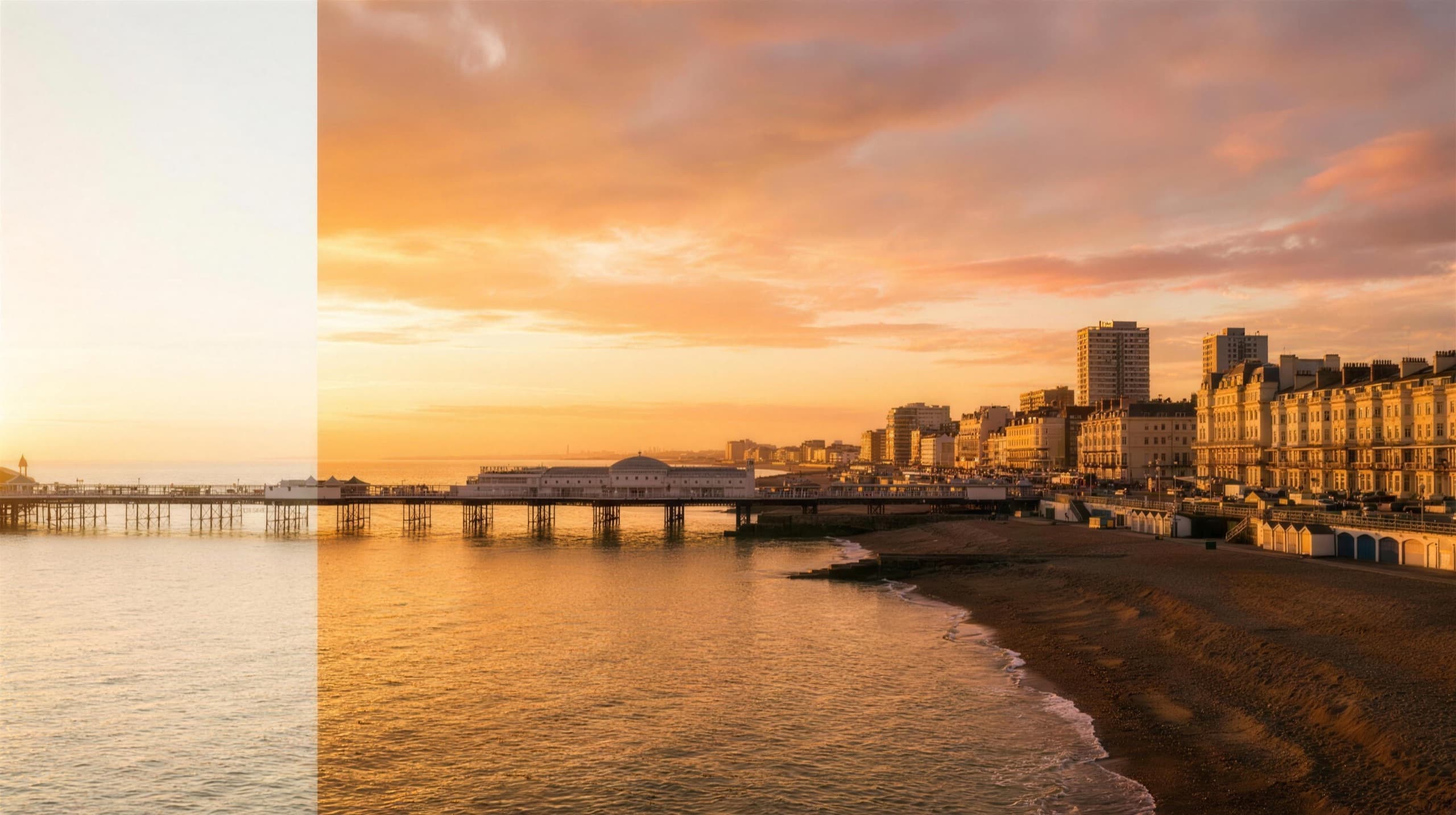 Brighton seafront and pier at golden hour