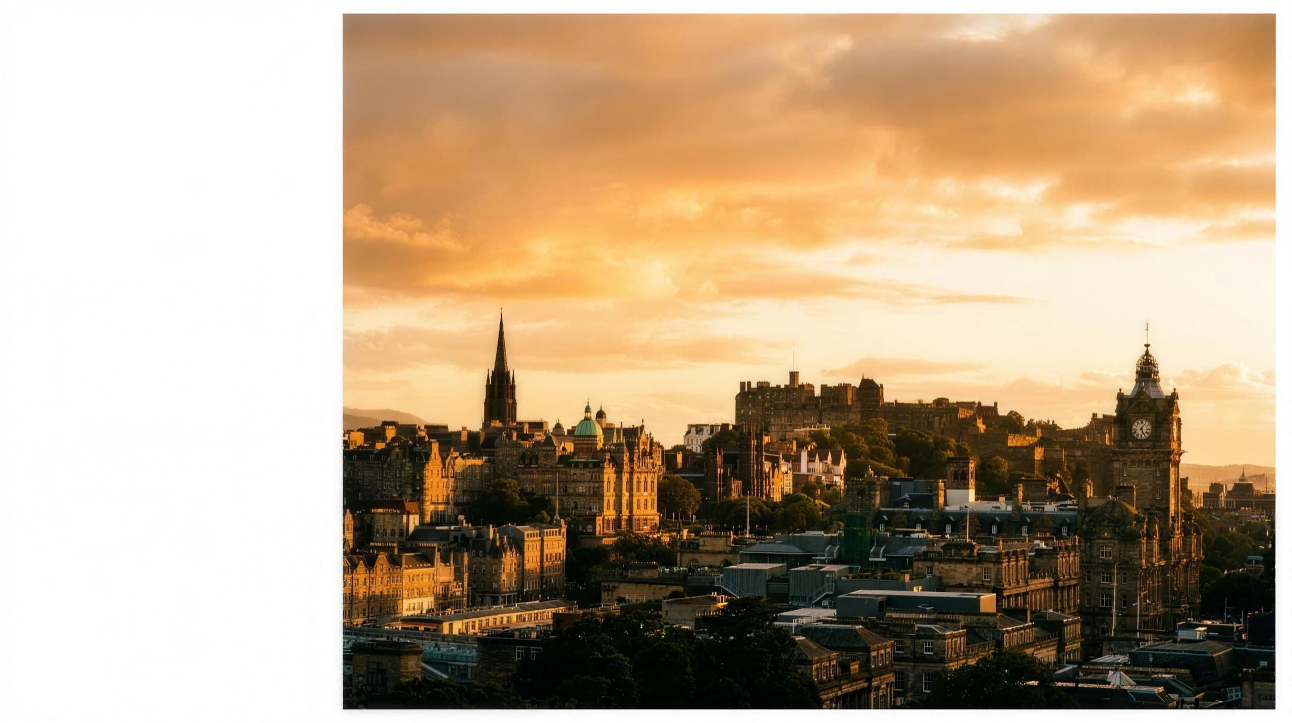 Edinburgh Castle and the Old Town skyline at golden hour